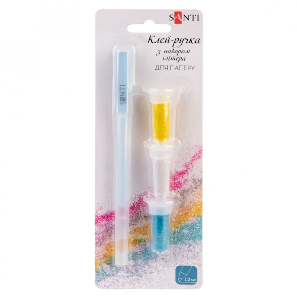 Клей-ручка з набором глітера (блакитний, жовтий, білий)